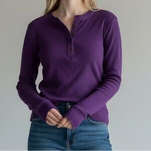 Lauren Ralph Lauren Jeans Co. Purple Waffle Knit Long Sleeve Henley Shirt Size S